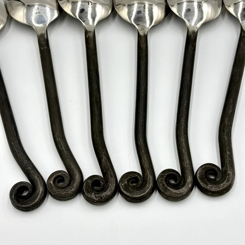 6 Gourmet Settings Treble Clef GS 18/10 Black Coil Handle PLACE OVAL Spoons